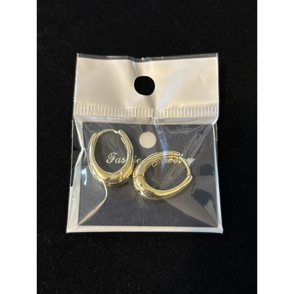 Gold Tone Chunky Oval Huggie Hoop Earrings Hypoallergenic